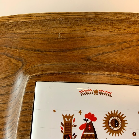 Vintage Wood Chicken Rooster Ceramic Tile Cheese Charcuterie Serving Tray Board - Picture 8 of 8